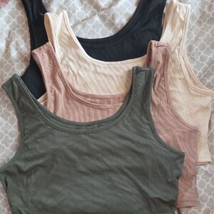 SHEIN Ribbed Tank Top Collection - Black, Pink, Green, Cream